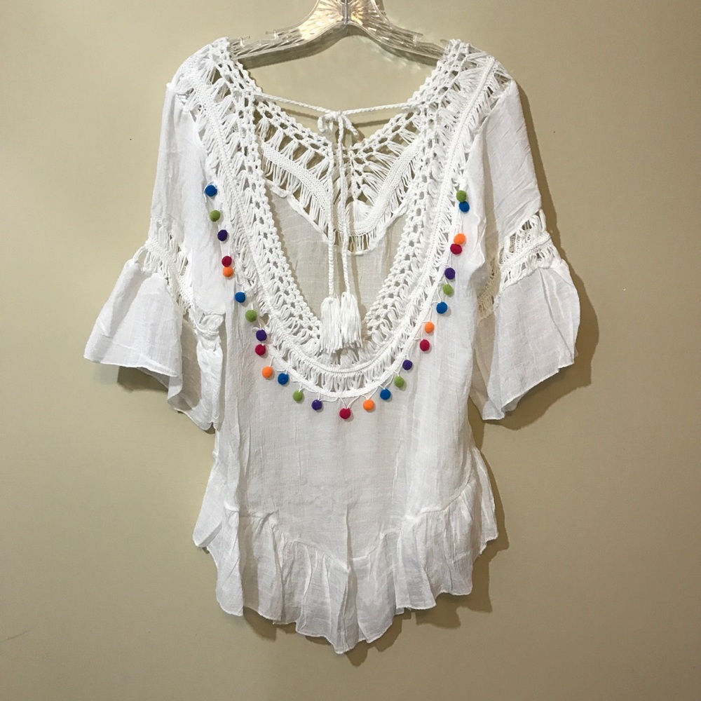 Pom Pom Crochet Boho Festival Beach Swim Cover Up - Picture 7 of 7